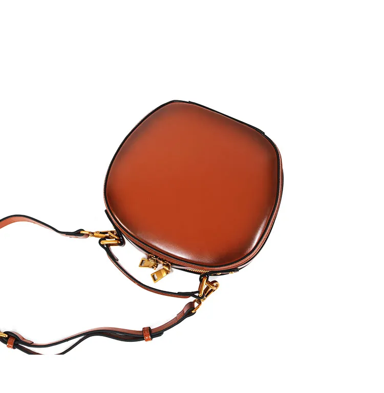 Stylish LEATHER WOMENs Circle Handbag Purse Round SHOULDER Purses for Women