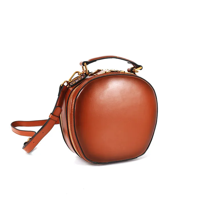 Stylish LEATHER WOMENs Circle Handbag Purse Round SHOULDER Purses for Women