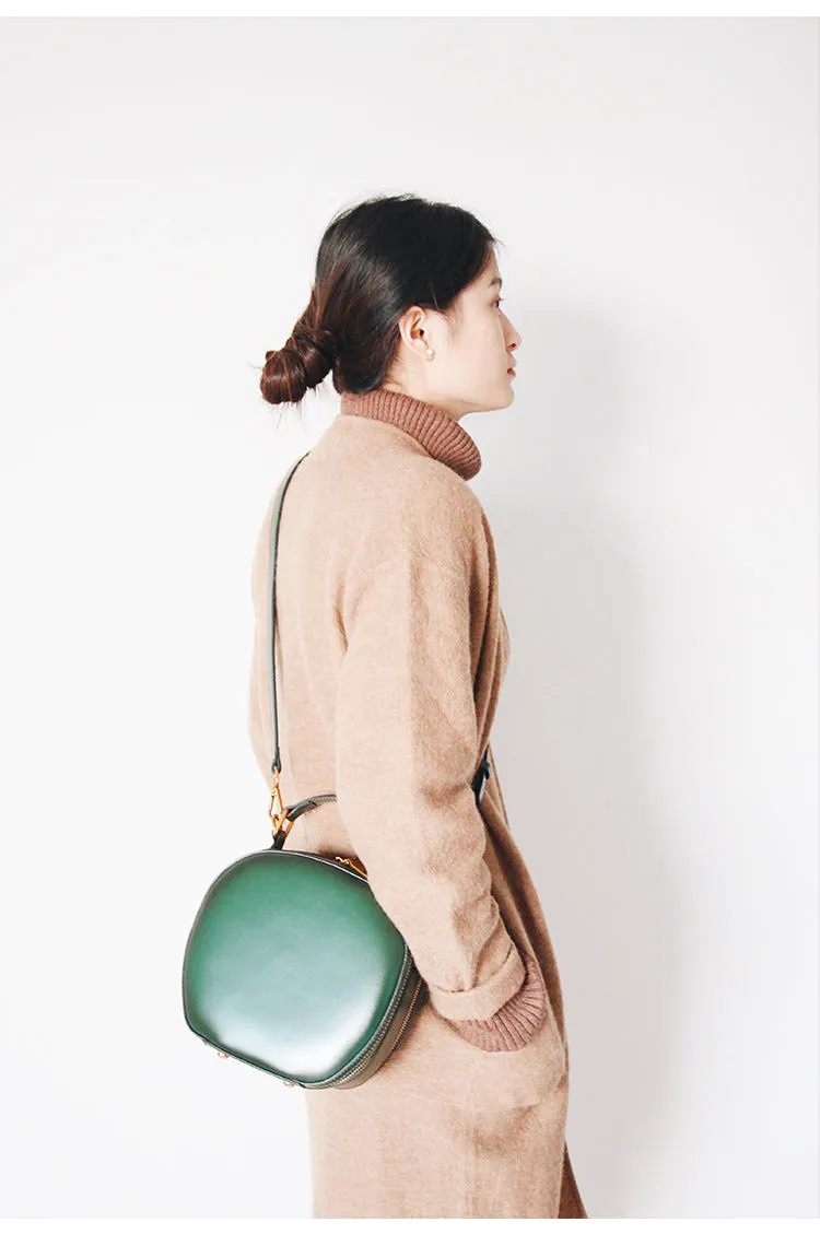 Stylish LEATHER WOMENs Circle Handbag Purse Round SHOULDER Purses for Women