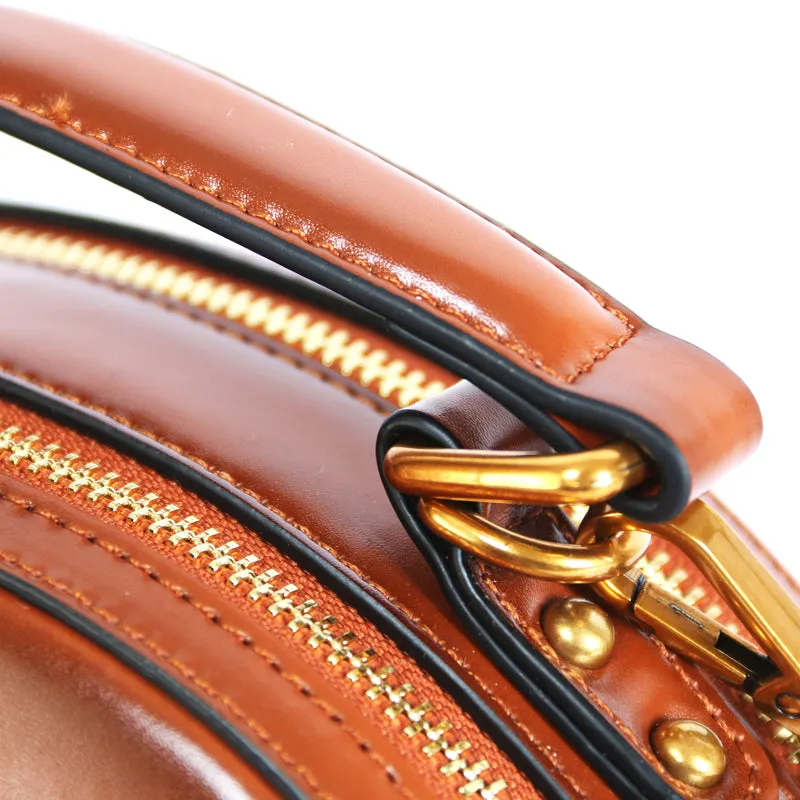 Stylish LEATHER WOMENs Circle Handbag Purse Round SHOULDER Purses for Women
