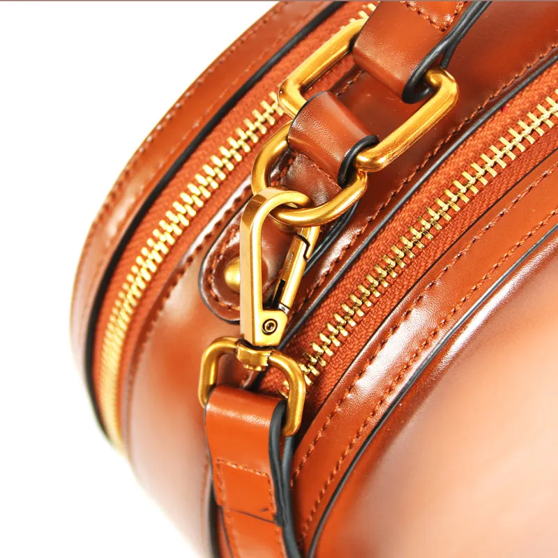 Stylish LEATHER WOMENs Circle Handbag Purse Round SHOULDER Purses for Women