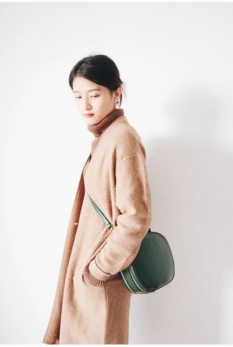 Stylish LEATHER WOMENs Circle Handbag Purse Round SHOULDER Purses for Women