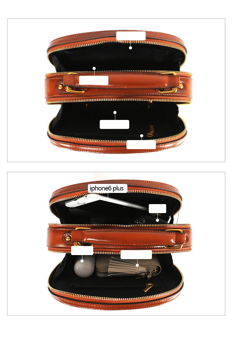 Stylish LEATHER WOMENs Circle Handbag Purse Round SHOULDER Purses for Women
