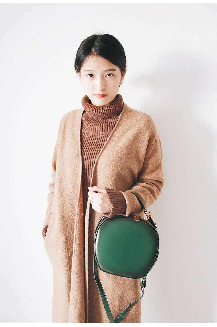 Stylish LEATHER WOMENs Circle Handbag Purse Round SHOULDER Purses for Women