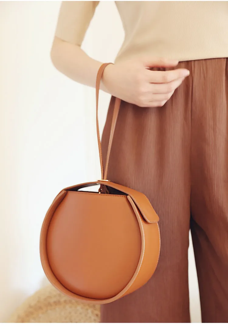Stylish LEATHER WOMENs Circle Handbags Purse Round SHOULDER Purse for Women