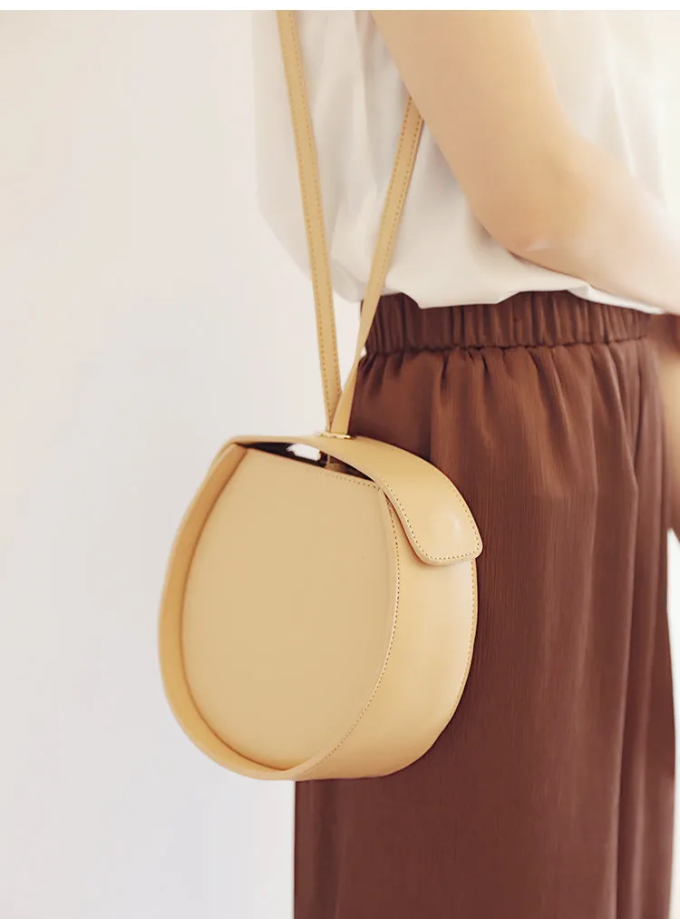 Stylish LEATHER WOMENs Circle Handbags Purse Round SHOULDER Purse for Women