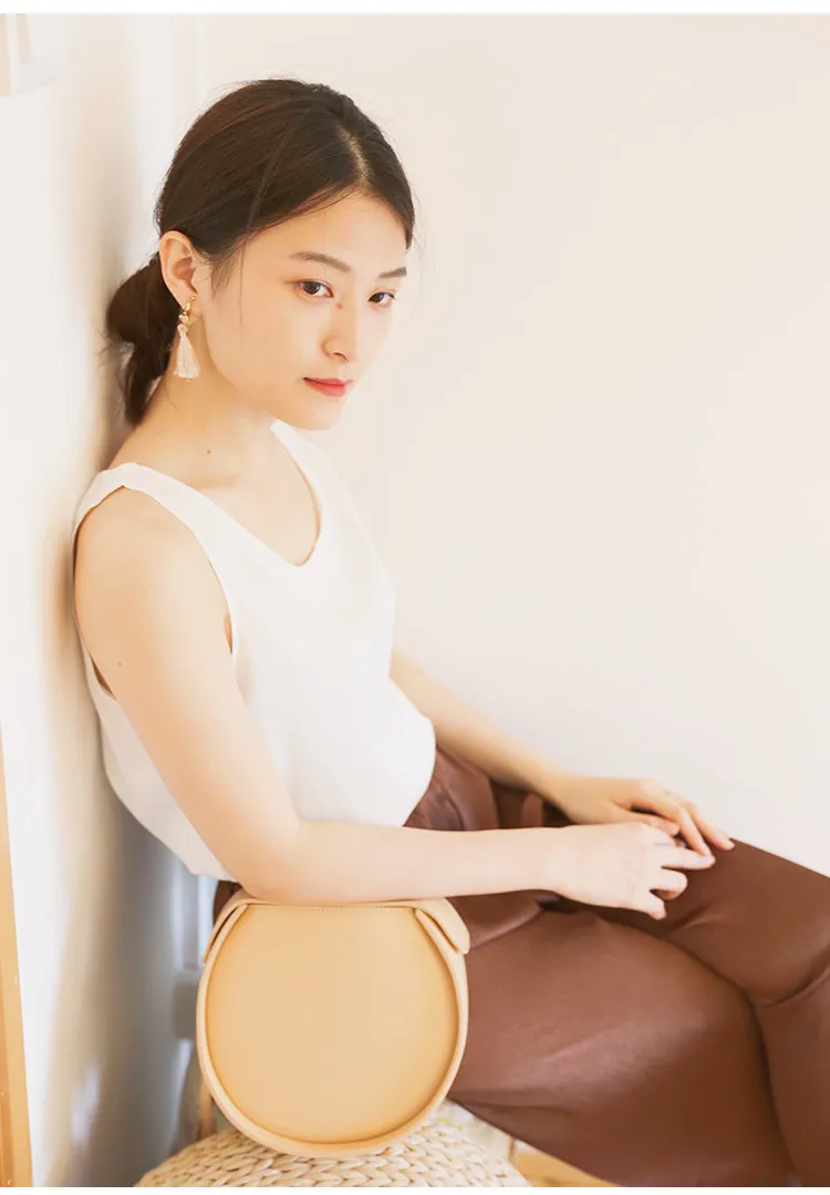 Stylish LEATHER WOMENs Circle Handbags Purse Round SHOULDER Purse for Women