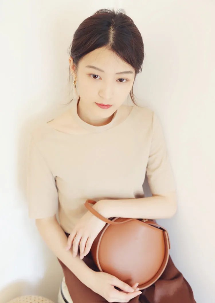 Stylish LEATHER WOMENs Circle Handbags Purse Round SHOULDER Purse for Women