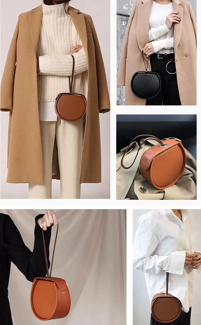 Stylish LEATHER WOMENs Circle Handbags Purse Round SHOULDER Purse for Women