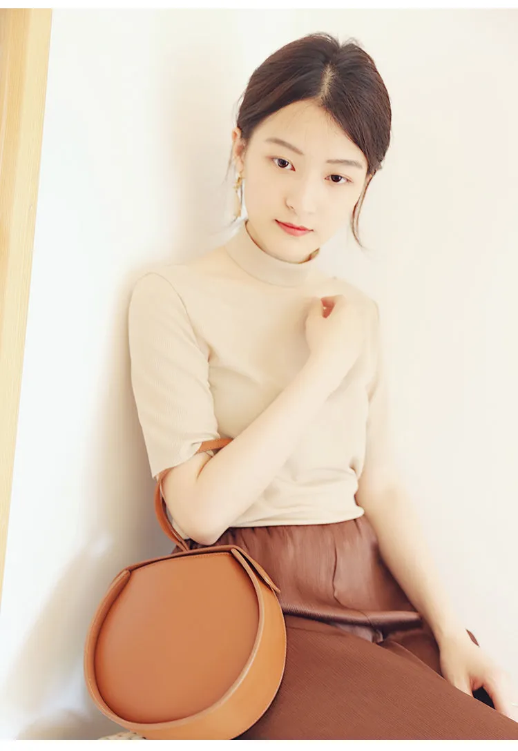 Stylish LEATHER WOMENs Circle Handbags Purse Round SHOULDER Purse for Women