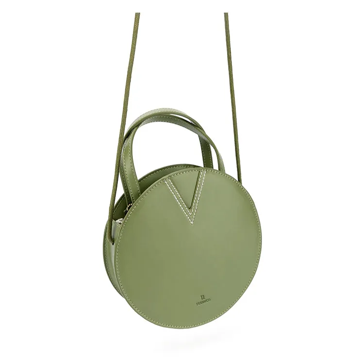 Stylish LEATHER WOMENs Circle Handbags Round SHOULDER BAGs Purse FOR WOMEN