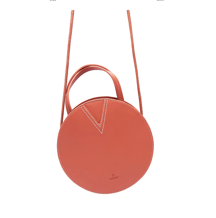 Stylish LEATHER WOMENs Circle Handbags Round SHOULDER BAGs Purse FOR WOMEN
