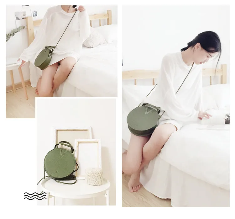 Stylish LEATHER WOMENs Circle Handbags Round SHOULDER BAGs Purse FOR WOMEN