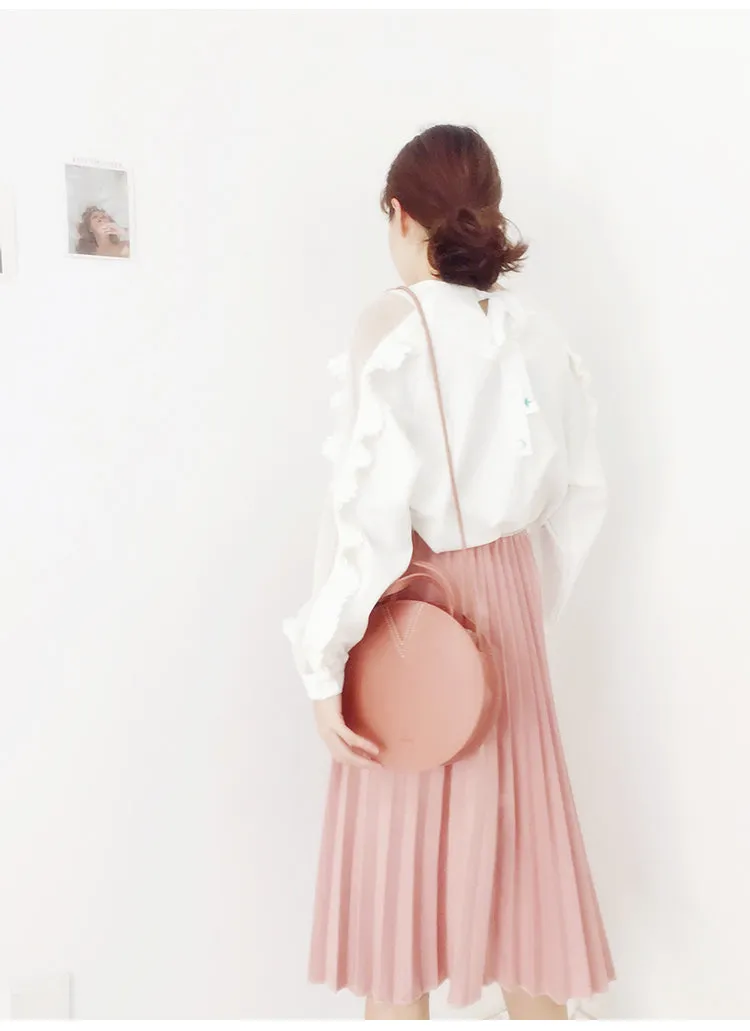 Stylish LEATHER WOMENs Circle Handbags Round SHOULDER BAGs Purse FOR WOMEN