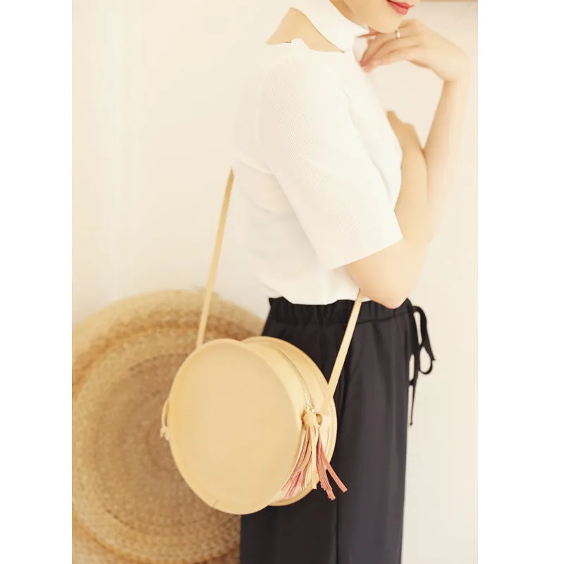 Stylish LEATHER WOMENs Circle Purse Round SHOULDER BAGs Purse FOR WOMEN