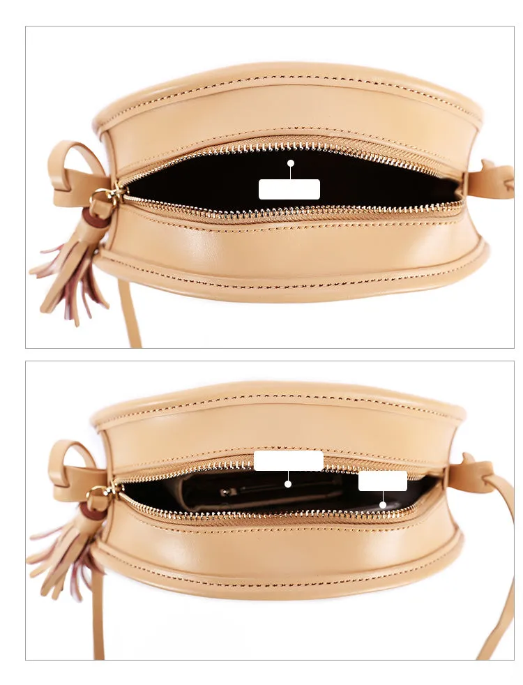 Stylish LEATHER WOMENs Circle Purse Round SHOULDER BAGs Purse FOR WOMEN