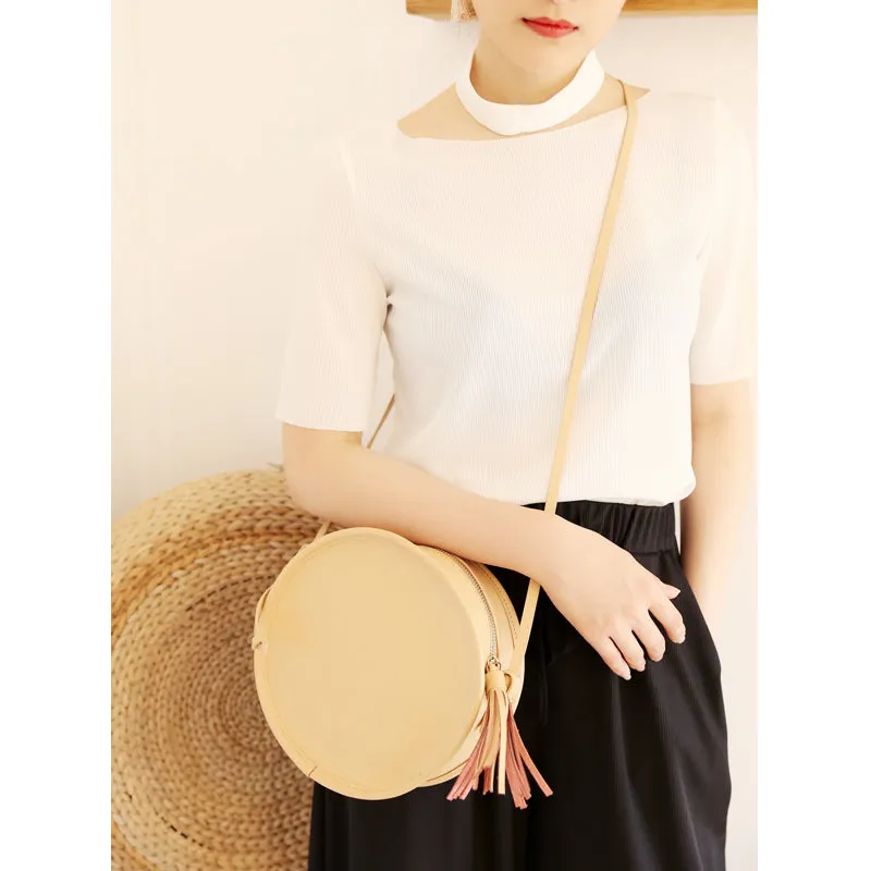 Stylish LEATHER WOMENs Circle Purse Round SHOULDER BAGs Purse FOR WOMEN