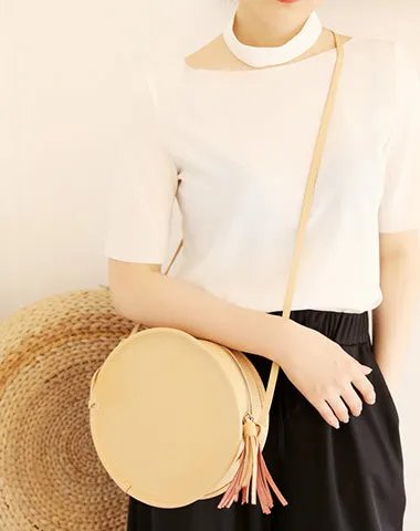 Stylish LEATHER WOMENs Circle Purse Round SHOULDER BAGs Purse FOR WOMEN