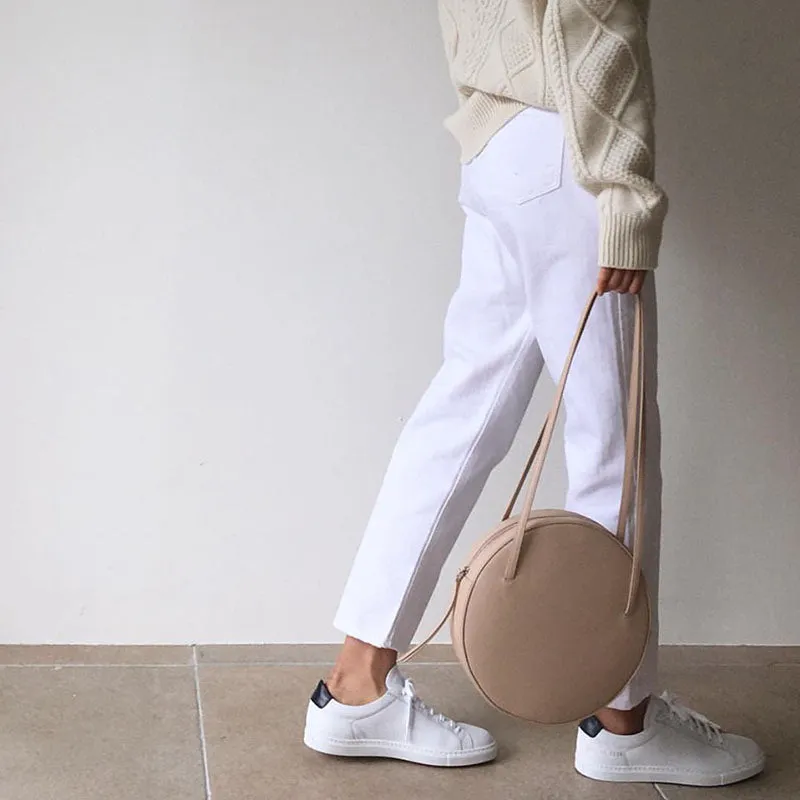Stylish Leather Womens Circle Shoulder Bag Round Purse For Women