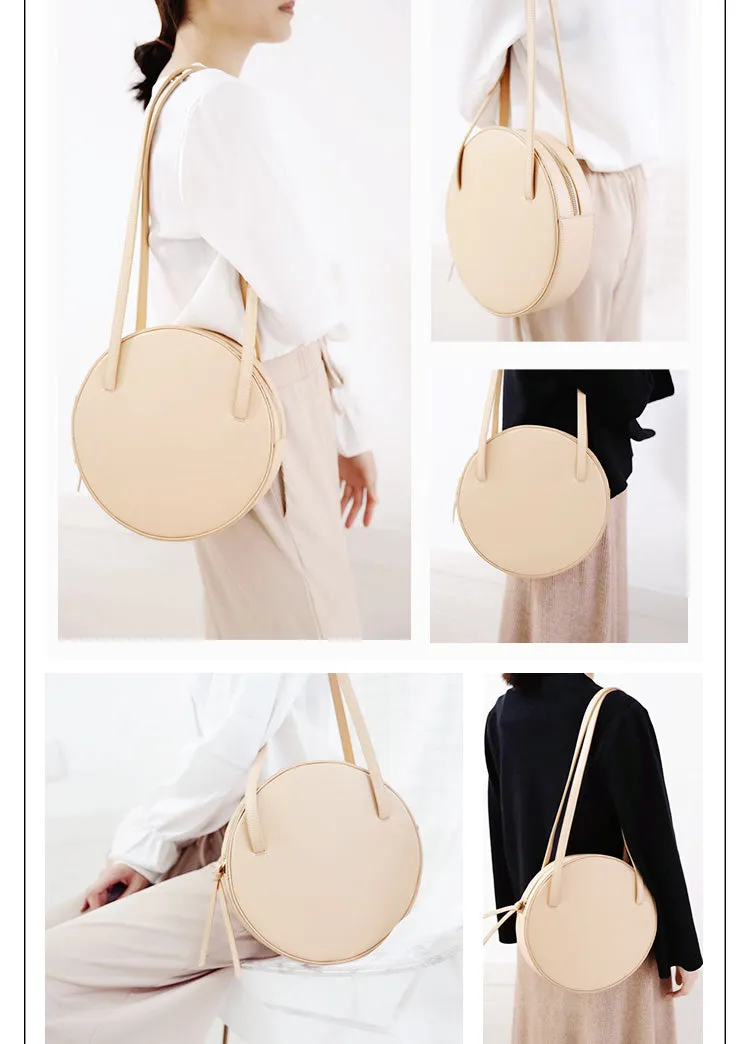 Stylish Leather Womens Circle Shoulder Bag Round Purse For Women