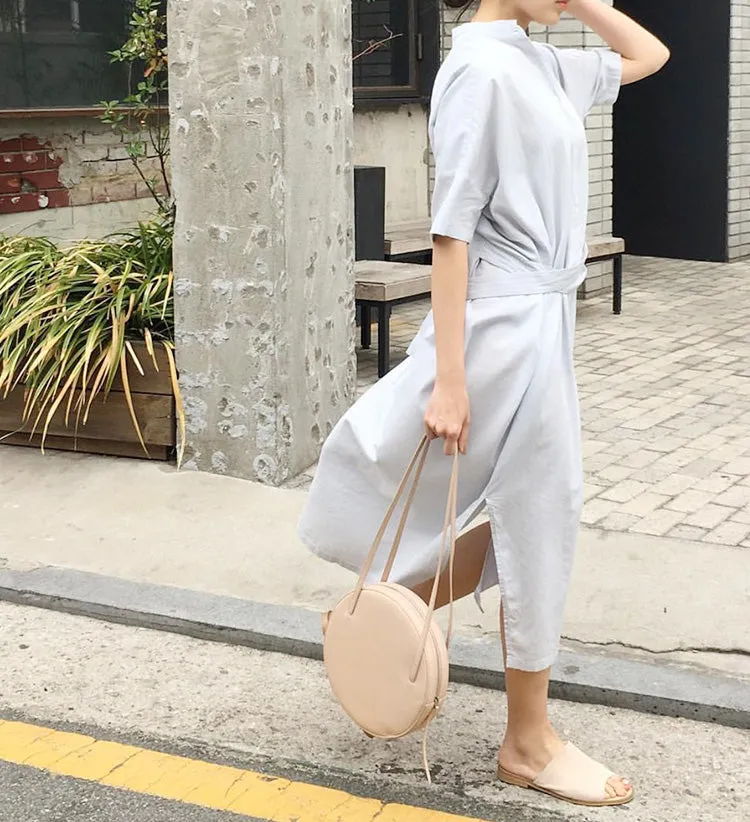 Stylish Leather Womens Circle Shoulder Bag Round Purse For Women
