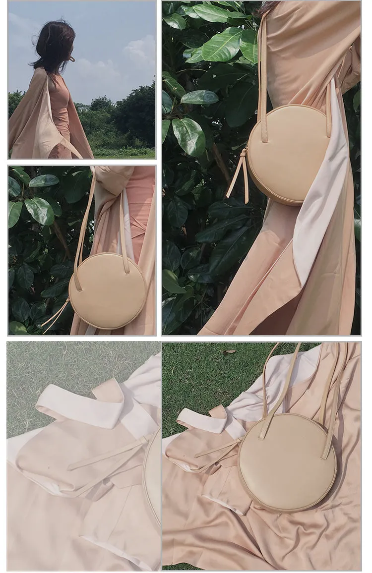 Stylish Leather Womens Circle Shoulder Bag Round Purse For Women