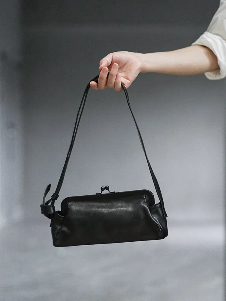 Stylish Womens Black Leather Long Doctor Shoulder Purse Black Doctor Crossbody Purses for Women