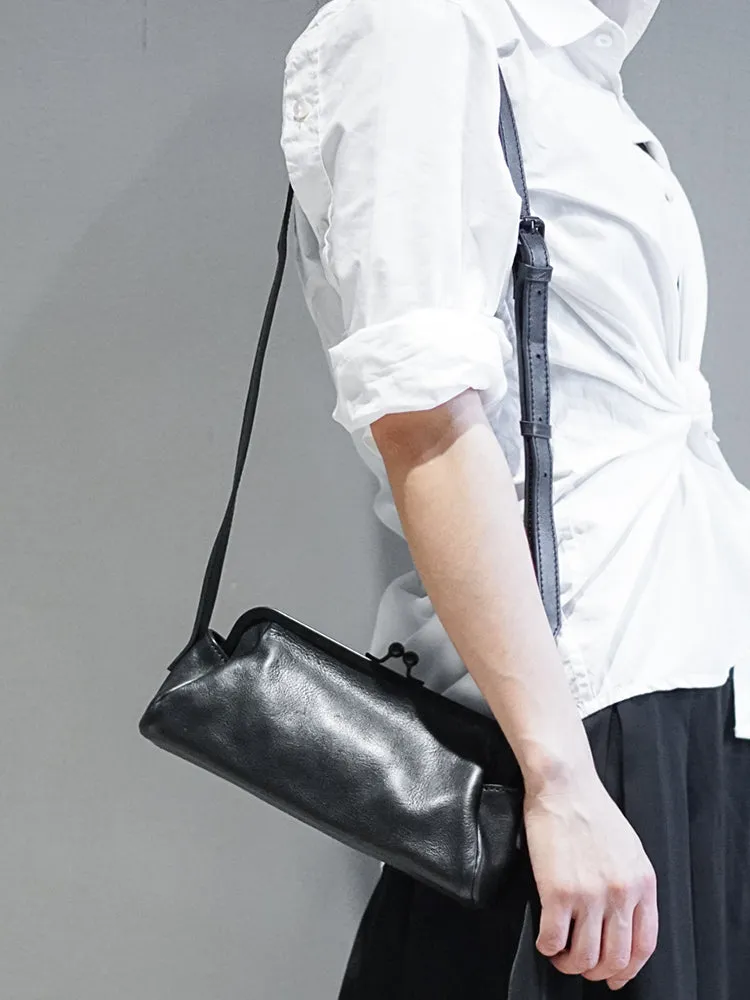 Stylish Womens Black Leather Long Doctor Shoulder Purse Black Doctor Crossbody Purses for Women