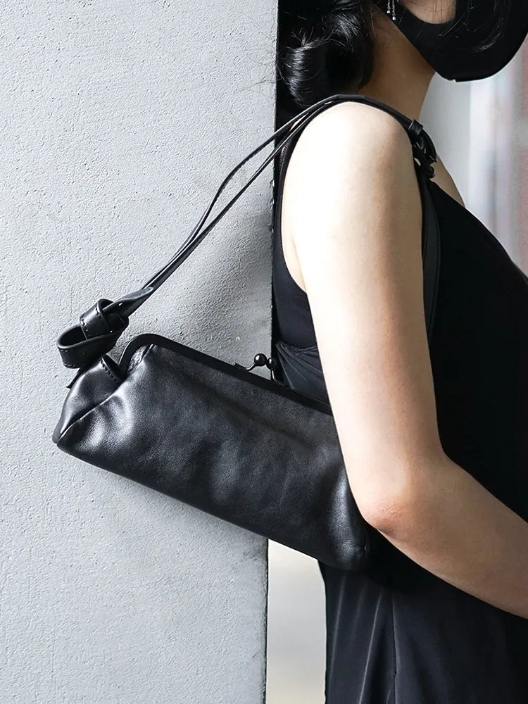 Stylish Womens Black Leather Long Doctor Shoulder Purse Black Doctor Crossbody Purses for Women