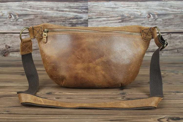 Tan Leather Fanny Pack Men's Brown Chest Bag Hip Bag Bum Bag Waist Bags For Men