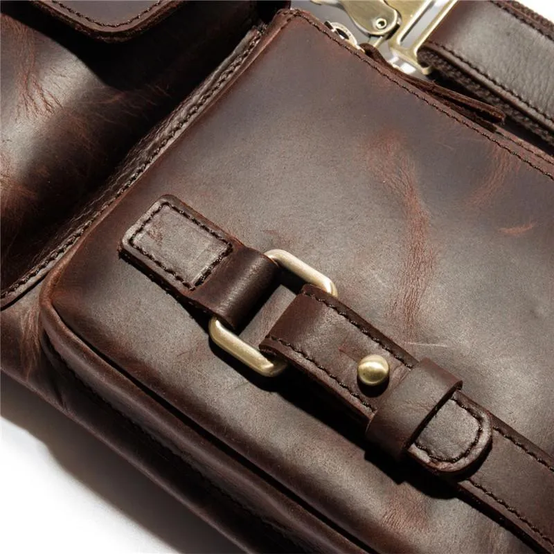 Top Leather Fanny Pack Men's Dark Brown Chest Bag Hip Bag Brown Waist Bag For Men