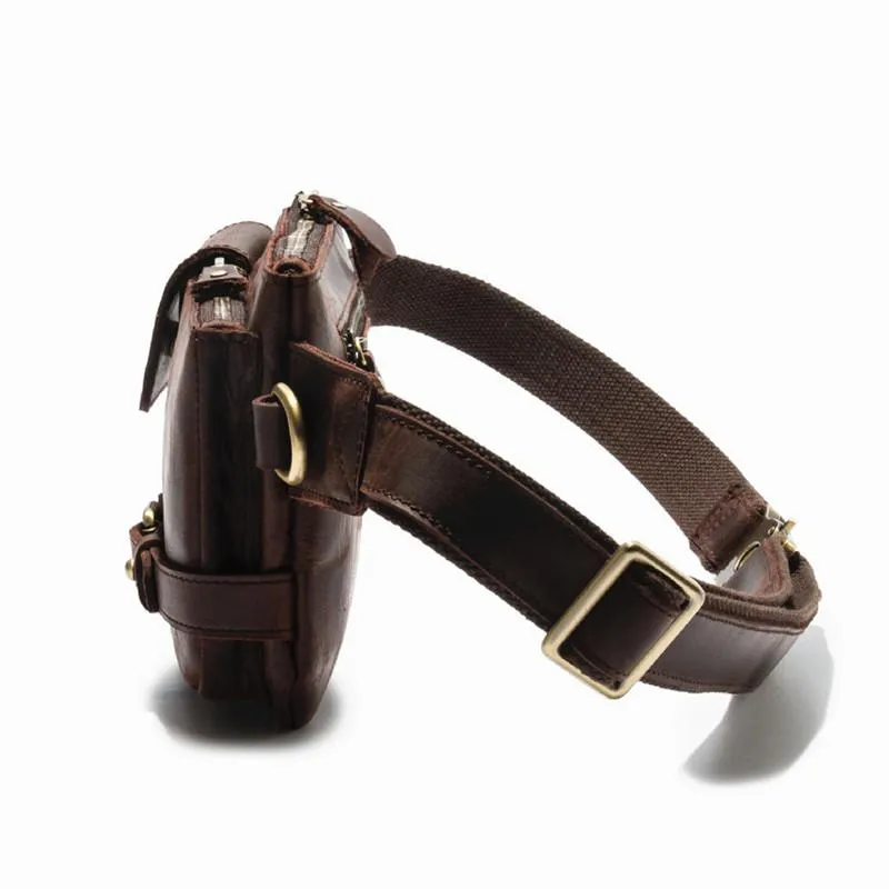 Top Leather Fanny Pack Men's Dark Brown Chest Bag Hip Bag Brown Waist Bag For Men