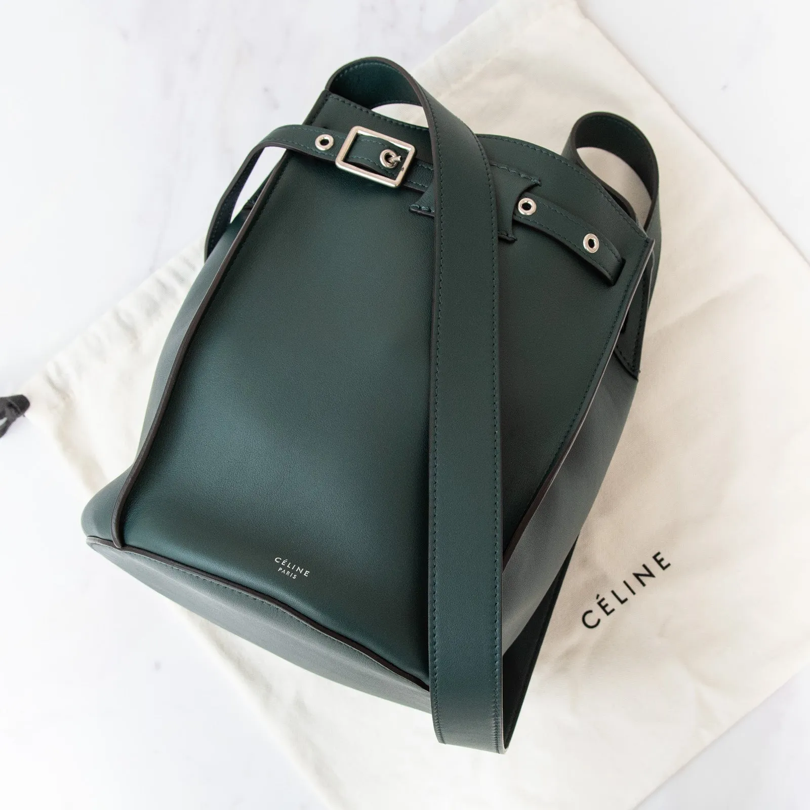 **UNUSED** Celine  Green Leather Bucket Bag