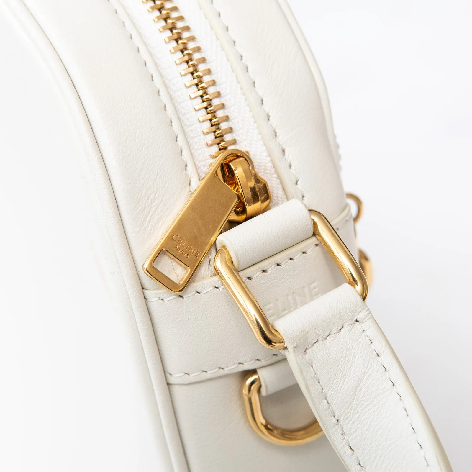 **UNUSED** Celine White Quilted Calfskin Leather C Charm  Camera Bag