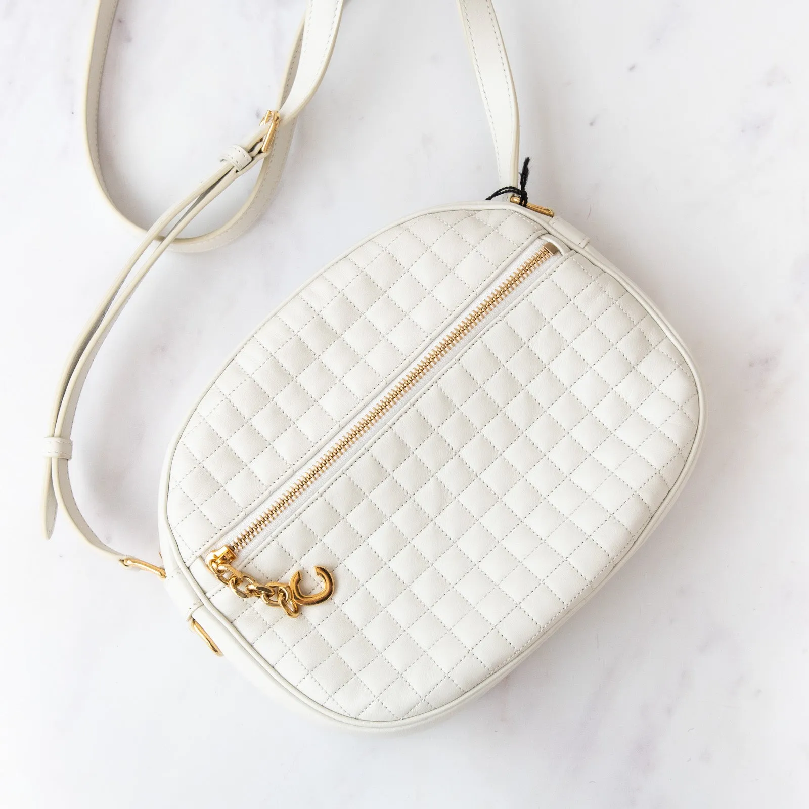 **UNUSED** Celine White Quilted Calfskin Leather C Charm  Camera Bag