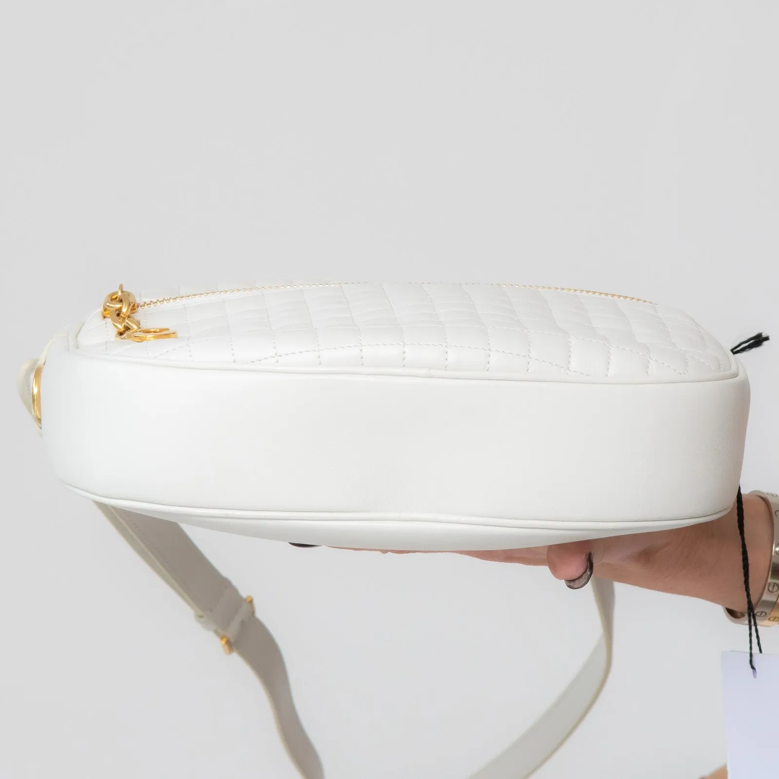 **UNUSED** Celine White Quilted Calfskin Leather C Charm  Camera Bag