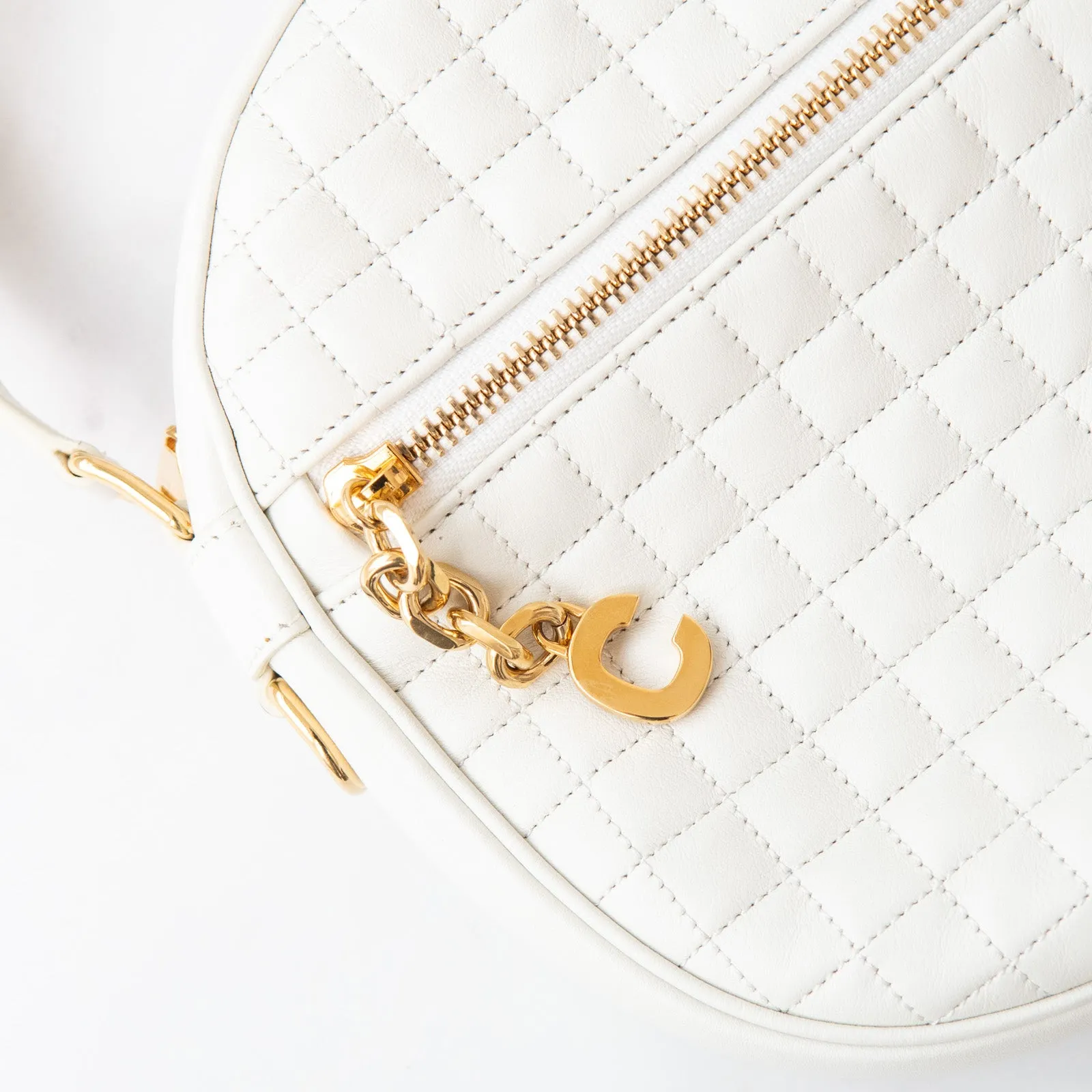 **UNUSED** Celine White Quilted Calfskin Leather C Charm  Camera Bag