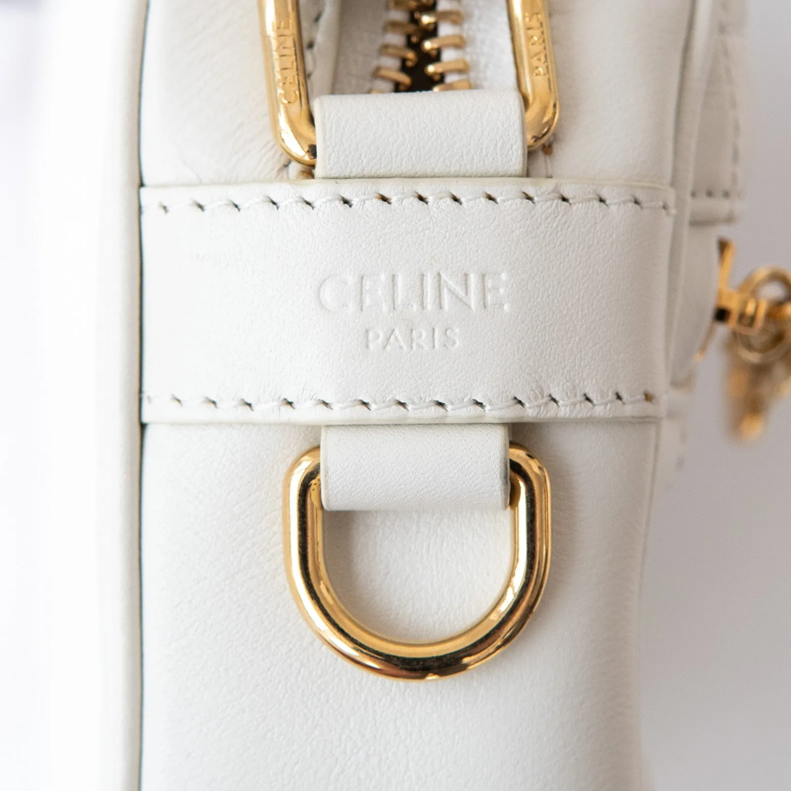 **UNUSED** Celine White Quilted Calfskin Leather C Charm  Camera Bag