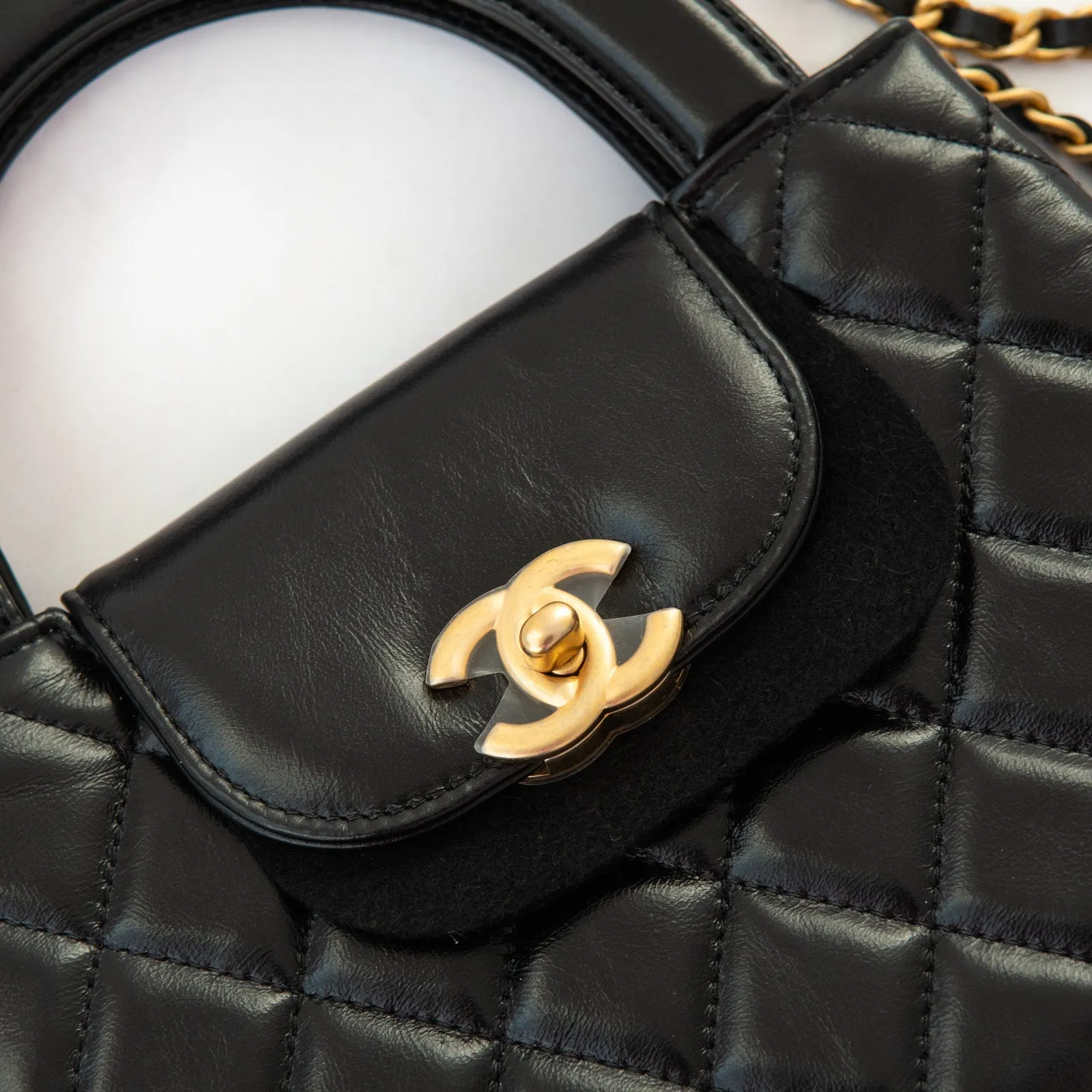 **UNUSED** Chanel Small Kelly Shopping Bag in Black Calfskin Leather with Brushed Gold Hardware