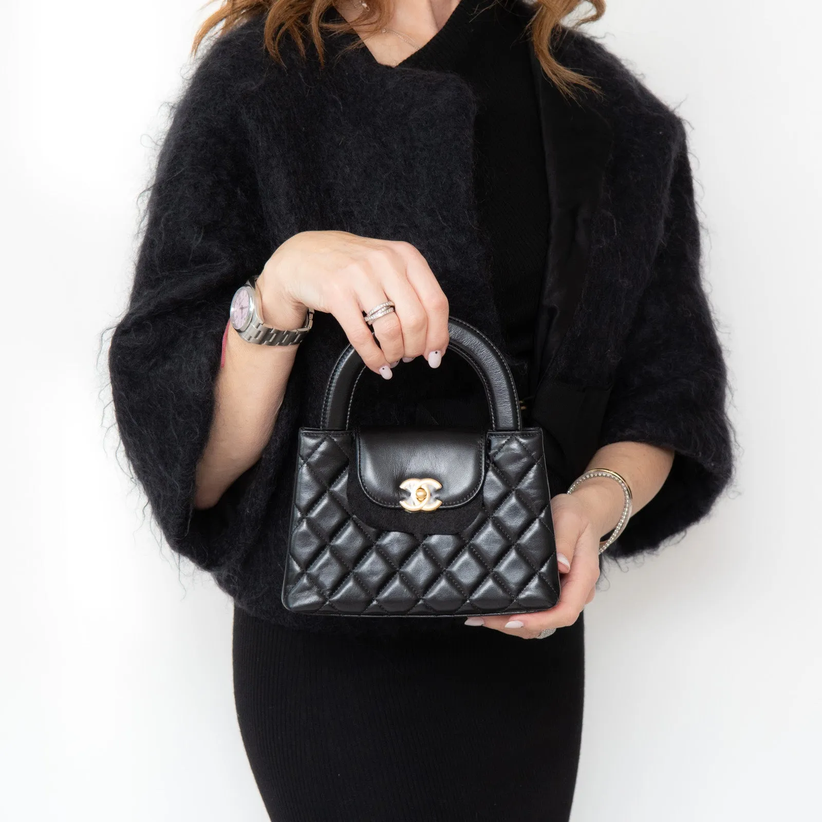 **UNUSED** Chanel Small Kelly Shopping Bag in Black Calfskin Leather with Brushed Gold Hardware