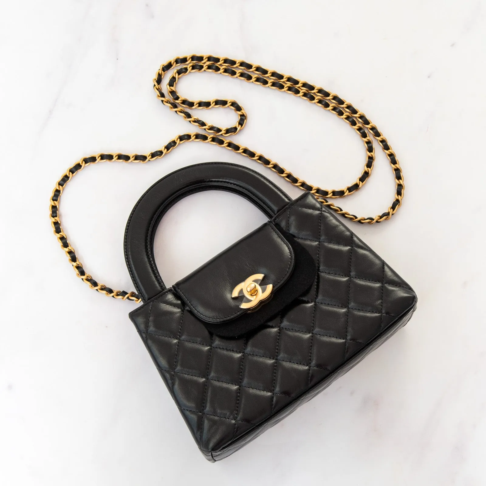 **UNUSED** Chanel Small Kelly Shopping Bag in Black Calfskin Leather with Brushed Gold Hardware