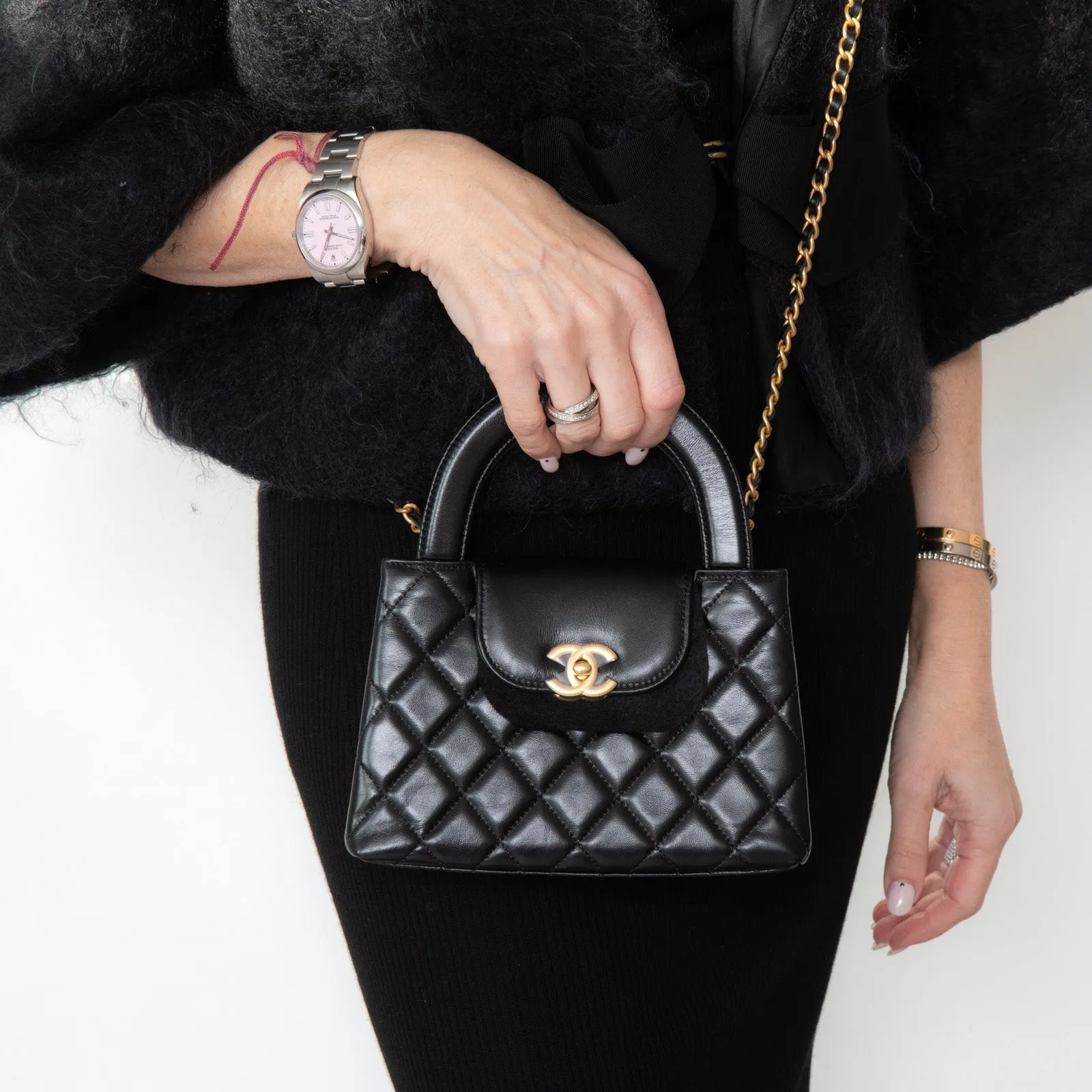 **UNUSED** Chanel Small Kelly Shopping Bag in Black Calfskin Leather with Brushed Gold Hardware