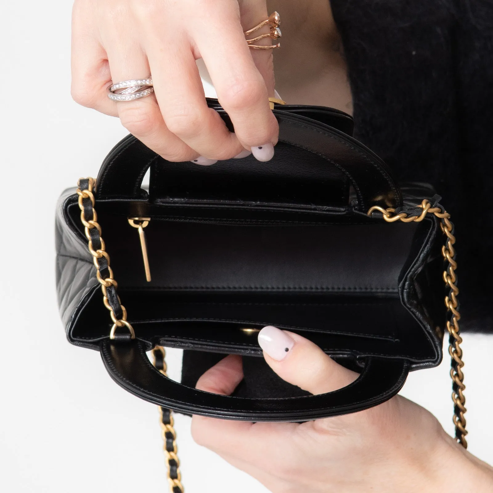 **UNUSED** Chanel Small Kelly Shopping Bag in Black Calfskin Leather with Brushed Gold Hardware