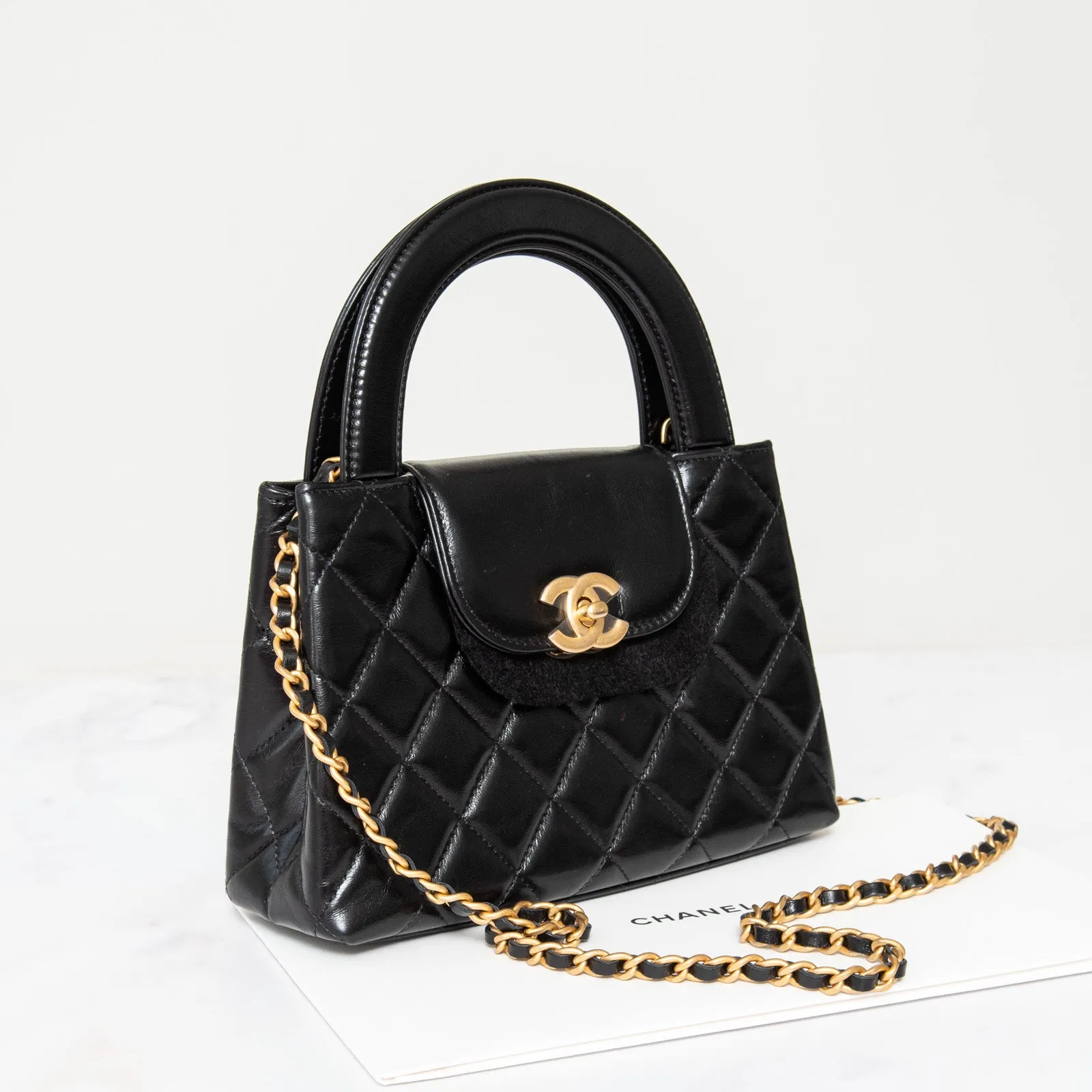 **UNUSED** Chanel Small Kelly Shopping Bag in Black Calfskin Leather with Brushed Gold Hardware