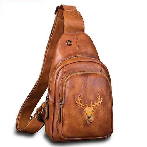 Vintage Black Womens Leather Sling Bag Chest Bags Purses One Shoulder Backpack for Ladies