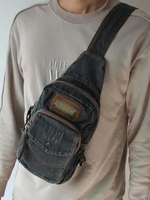 Vintage Blue Denim Mens Sling Bag Chest Bag Denim Cool Sling Bag For Men