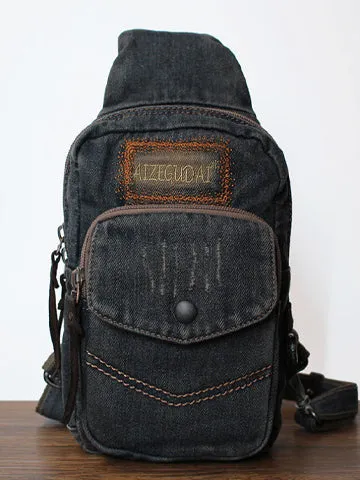 Vintage Blue Denim Mens Sling Bags Chest Bag Denim Cool Sling Bag For Men