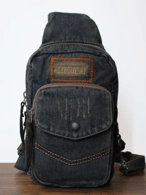 Vintage Blue Denim Mens Sling Bags Chest Bag Denim Cool Sling Bag For Men