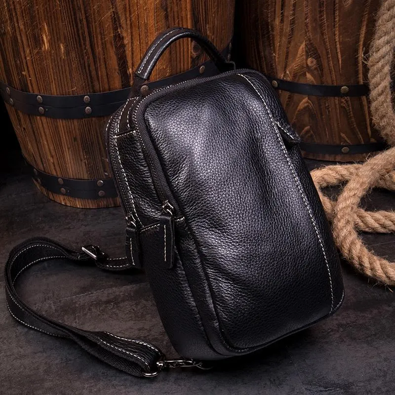 Vintage Brown Leather Mens Crossbody Pack Sling Bag Sling Pack Casual Chest Bags One Shoulder Backpack for Men
