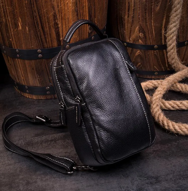Vintage Brown Leather Mens Crossbody Pack Sling Bag Sling Pack Casual Chest Bags One Shoulder Backpack for Men
